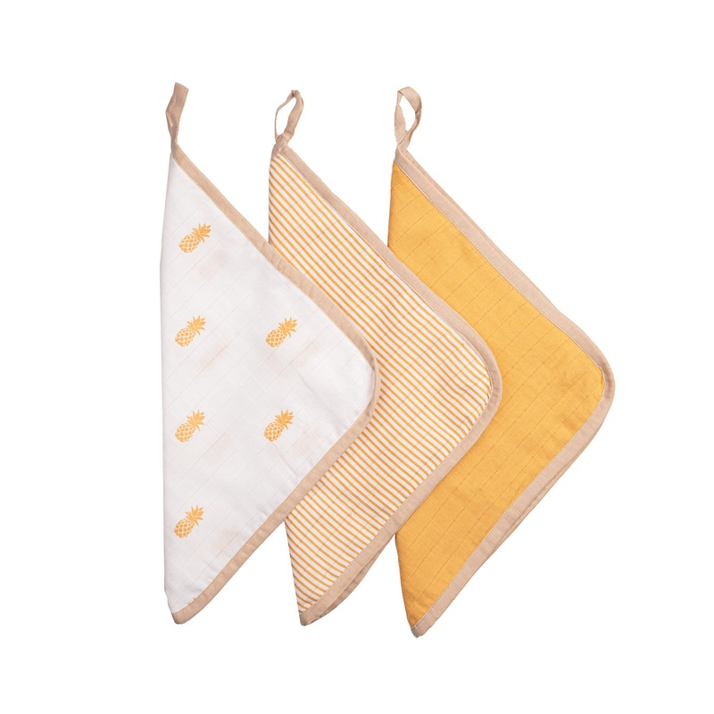 Organic Muslin Washcloths (Set of 3)  Pineapple