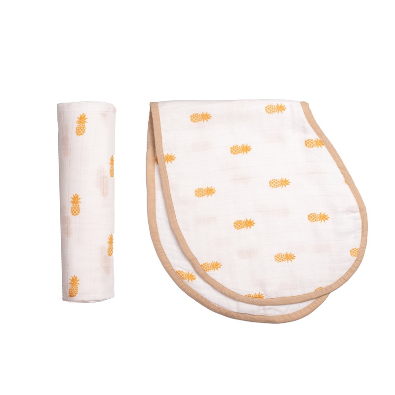Swaddle & Burp Cloth Bib – Pineapple