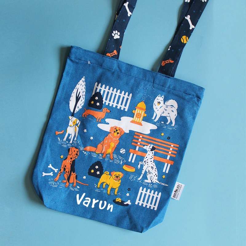 Cotton Canvas Tote Bag With Zippered Closure Reusable Shopping Multipurpose Bags With Front Back Illustrations – Pawsitive Vibes Dogs