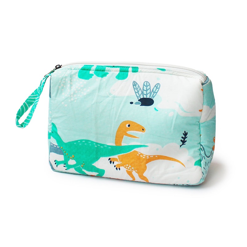 Cotton Zippered Multipurpose Pouch With Waterproof Lining – Dinosaurs