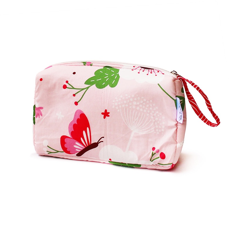 Cotton Zippered Multipurpose Pouch with Waterproof Lining – Flowers & Butterflies