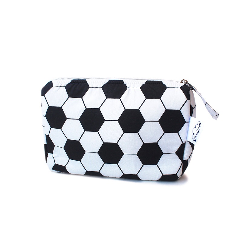 Cotton Zippered Multipurpose Pouch With Waterproof Lining – Football Pattern