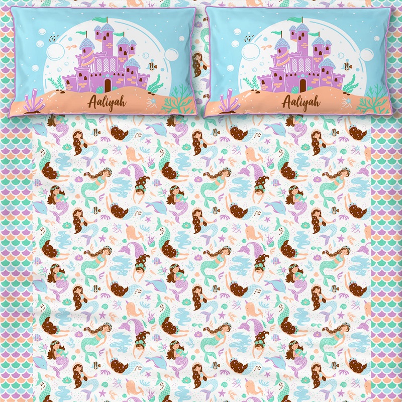 Magical Mermaids Single/Double Bedsheet With One/Two Pillow Cover