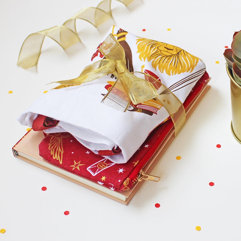 Official Harry Potter Gryffindor House Themed Curated Gift Hamper – Set of Matching Notebook, Tote Bag & Pouch
