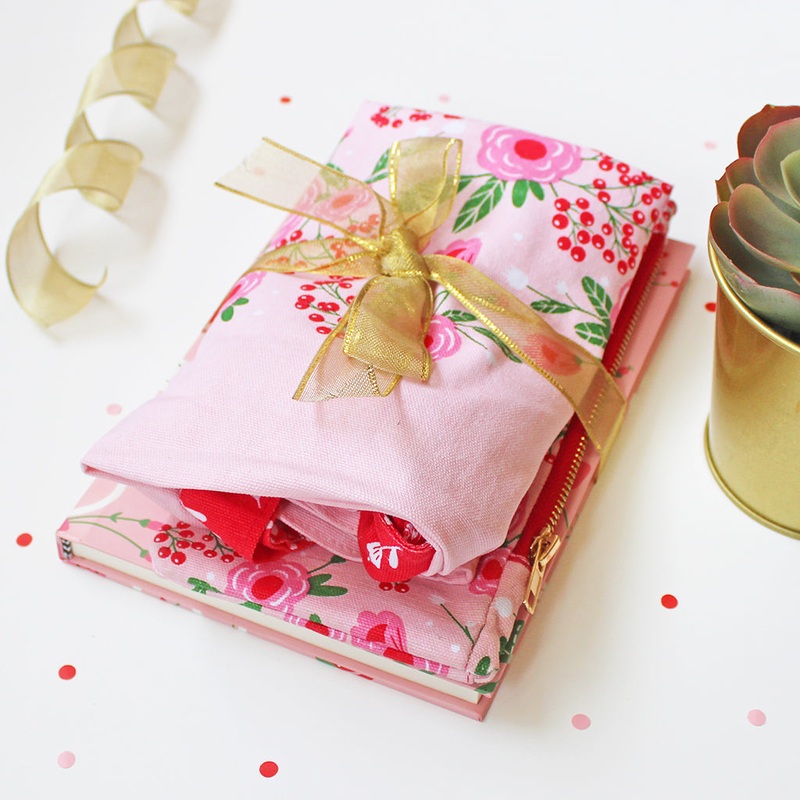 Pink Springflower Themed Curated Gift Hamper – Set of Matching Notebook, Tote Bag & Pouch