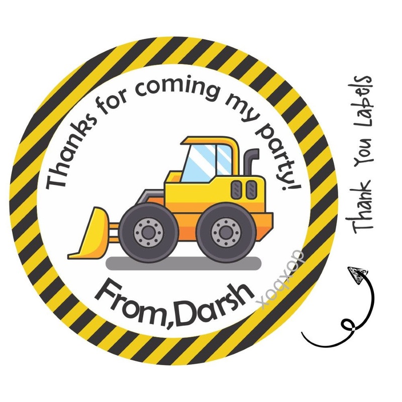 Round Thank You Label – Construction Vehicles