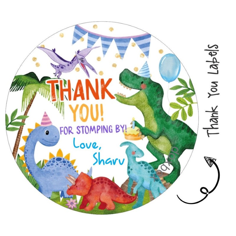 Round Thank You Label – Dino Party