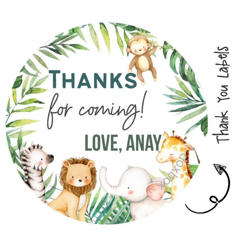 Round Thank You Label – Safari Animals