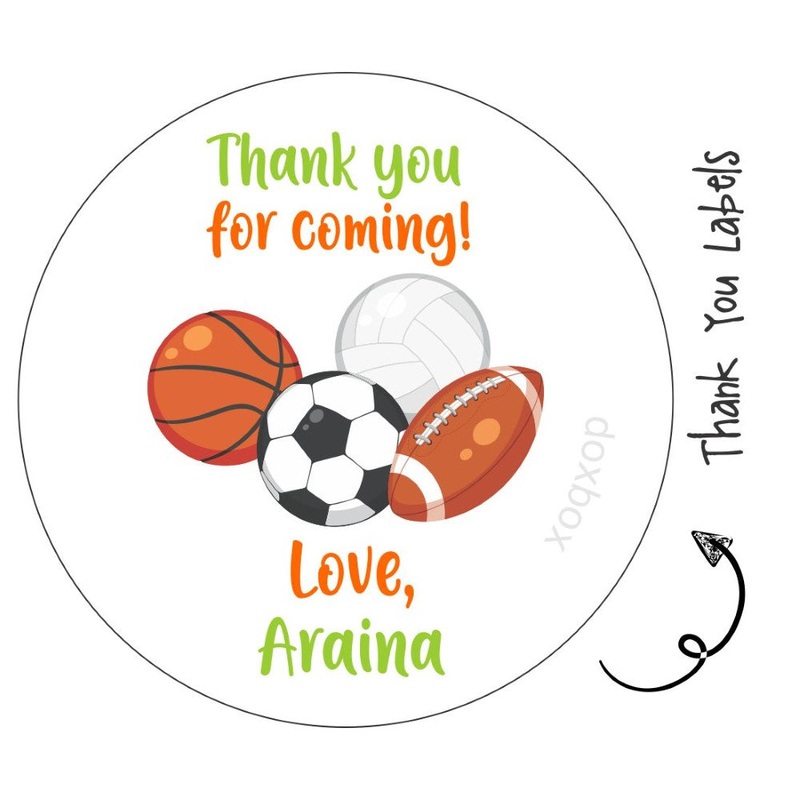 Round Thank You Label – Sports Fun
