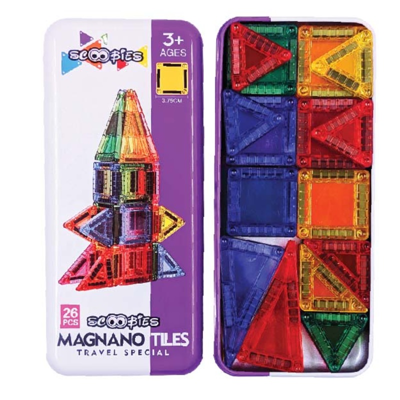 Scoobies Magnano Tiles Travel Special | Pack of 26 | Compact magnetic tiles in vibrant colors
