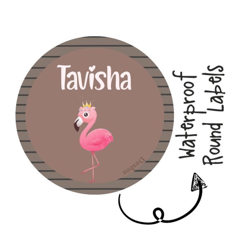 Round Water Proof Label – Flamingo