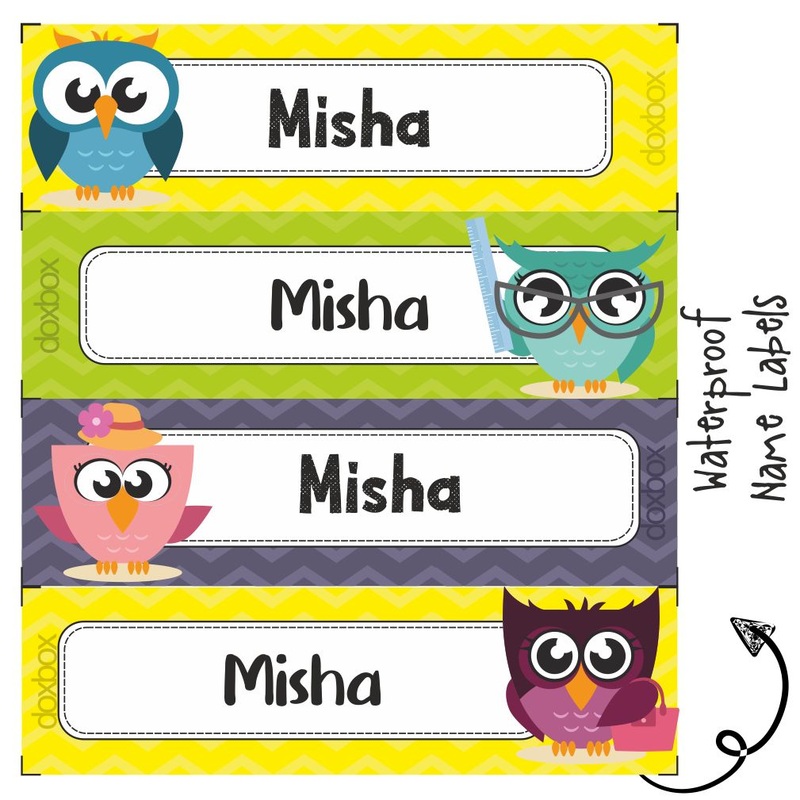 Personalised Water Proof Labels – Zig Zag owl
