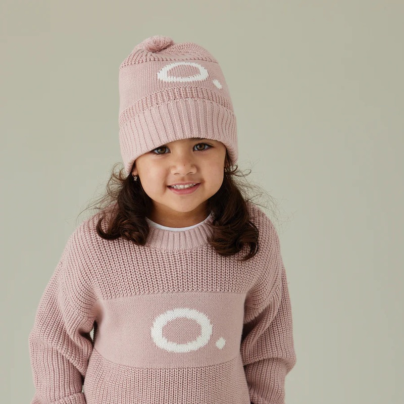 Chunky Knit Letter Beanie – Ballet; Letter: Ivory