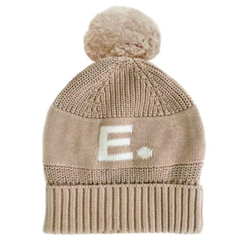 Chunky Knit Letter Beanie – Light Camel; Letter: Oatmeal