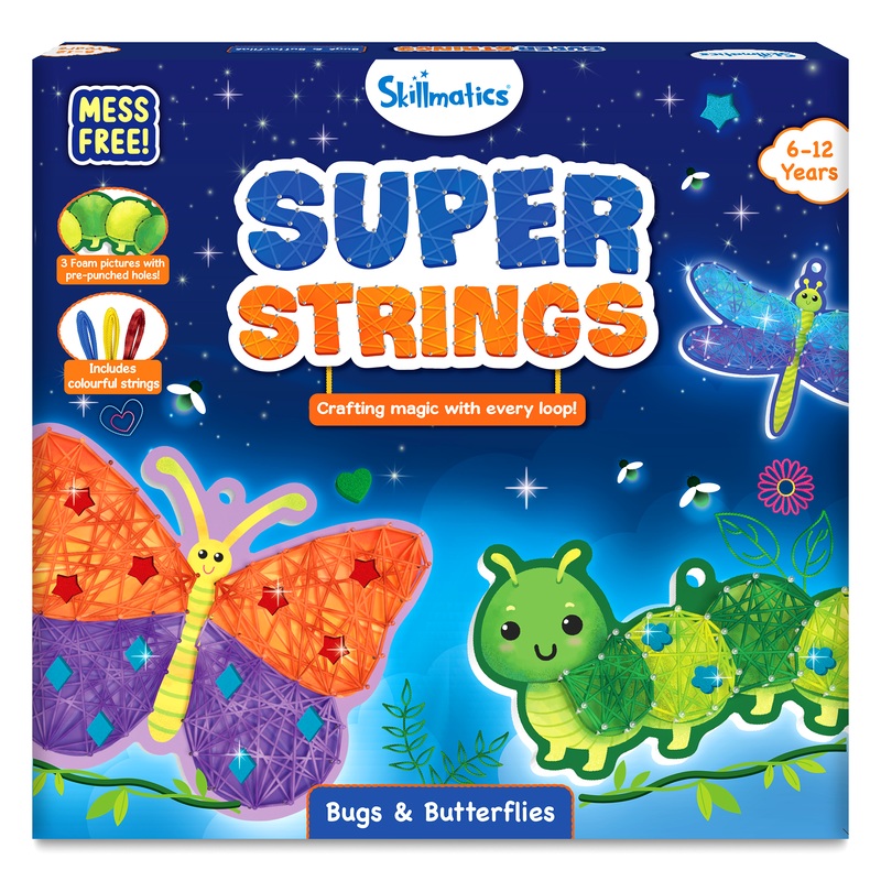 Skillmatics Art & Craft Activity – Super Strings Bugs & Butterflies, Mess-Free Art for Kids, Craft Kits & Supplies, DIY Creative Activity, Gifts for Boys & Girls Ages 6, 7, 8, 9, 10, 11, 12
