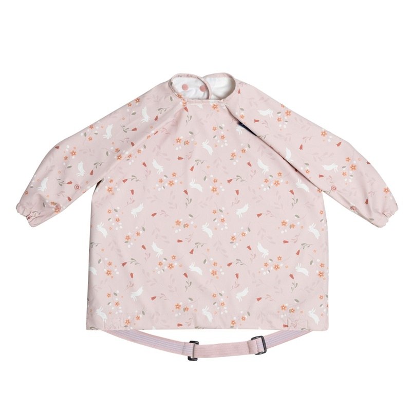 BiBaDo Stain & Water Proof Long Sleeve Coverall Shirt Weaning Bib Botanical Bunnies Print- Pink – For Infants