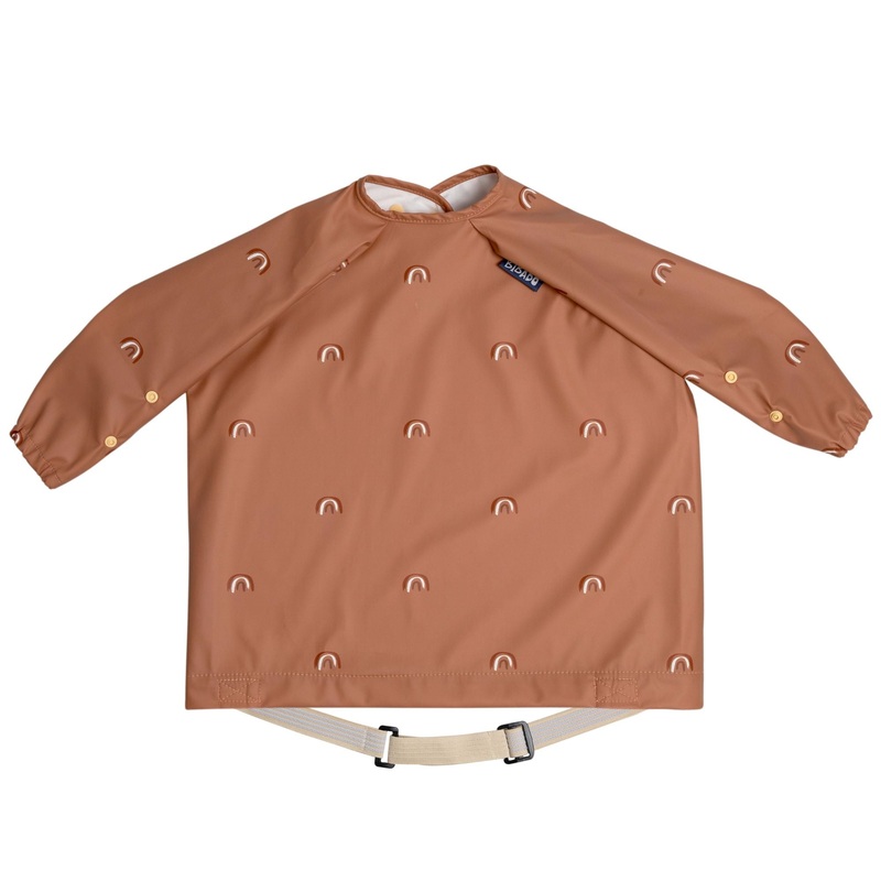 BiBaDo Stain & Water Proof Long Sleeve Coverall Shirt Weaning Bib Chasing Rainbows Print- Brown – For Infants