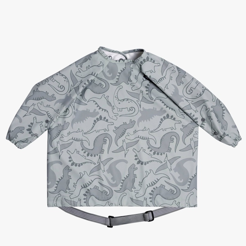 BiBaDo Stain & Water Proof Long Sleeve Coverall Shirt Weaning Bib Dino Roar Print- Grey – For Infants
