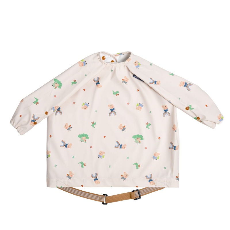 BiBaDo Stain & Water Proof Long Sleeve Coverall Shirt Weaning Bib George Pig Print- Beige – For Infants