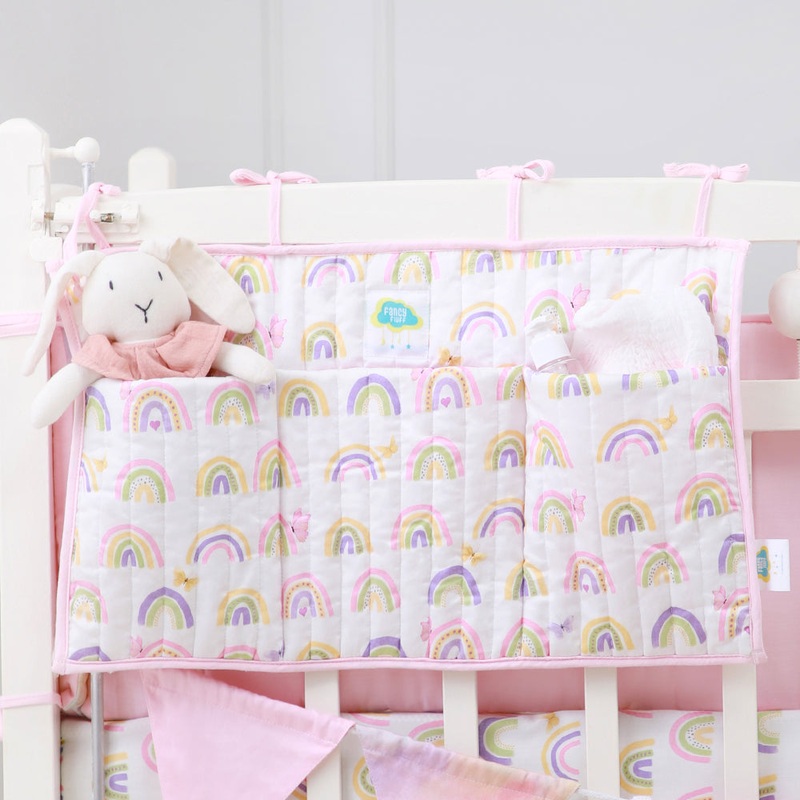 Fancy Fluff Organic Crib Organiser – Rainbow Dreams