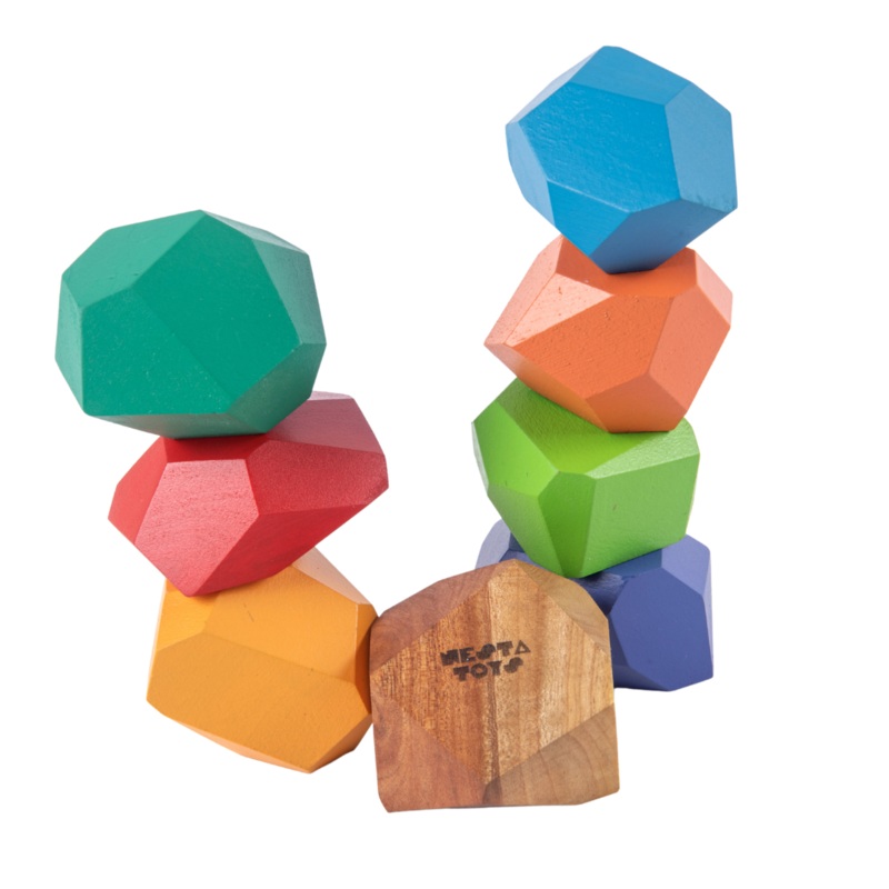 NESTA TOYS – Wooden Stone Balancing Blocks | Rainbow Stacking Sensory Toy (8 Pcs)