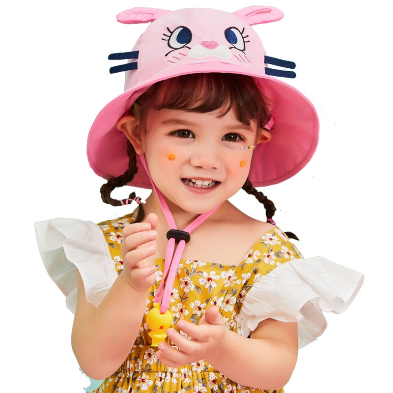 Little Surprise Box 3d Black whisker Bunny Wide Coverage Sun Hat for Kids& Toddlers with Adjustable Strap