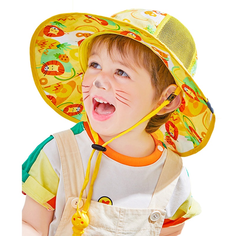 Little Surprise Box Yellow Lion breathable Net wide brim Sun Hat for Kids& Toddlers with Adjustable Strap