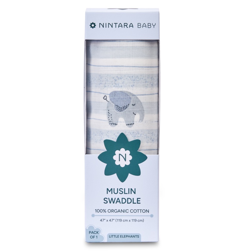 Nintara Baby Extra-Large Swaddle – 100% Organic Premium Muslin Cotton, 47 x 47 (119 cm x 119 cm), Ultra-Soft, Breathable & Lightweight, Multipurpose, Unisex, Hypoallergenic, Gifts for Newborn Babies