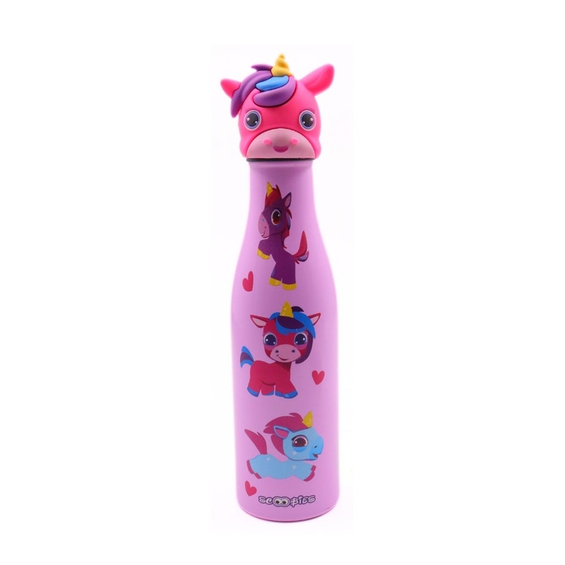 Scoobies Unicorn Head Stainless Steel Bottle | With Cute Unicorn Cap | Cute Unicorn Print