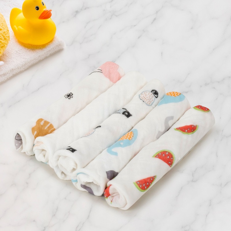 Baby Moo Animal Soft And Absorbent Muslin Napkins Set of 5 Wash Cloth – White