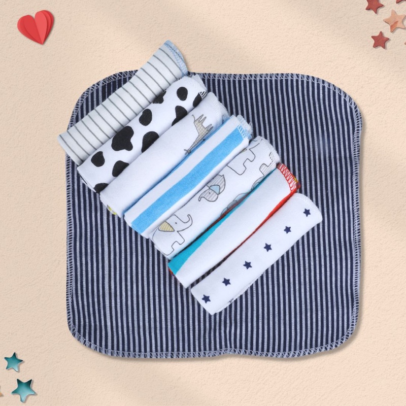 Baby Moo Boys Theme Cotton 20 x 20 cm Soft Hosiery Wash Cloth – Multicolour