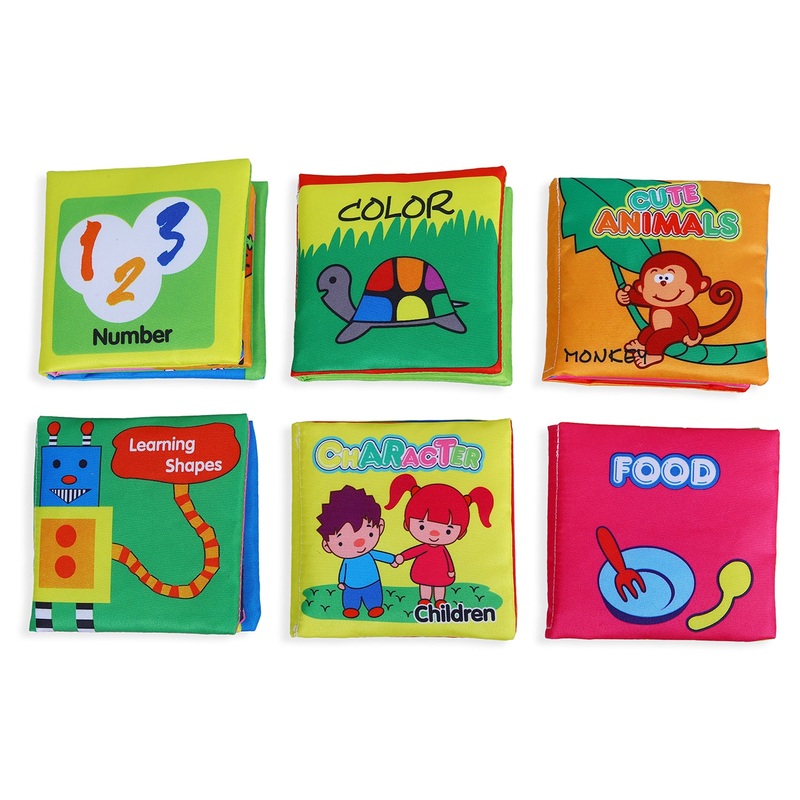 Baby Moo Numbers Animals Shapes Colours Food Characters Educational Cloth Book With Sound Paper Set Of 6 – Multicolour