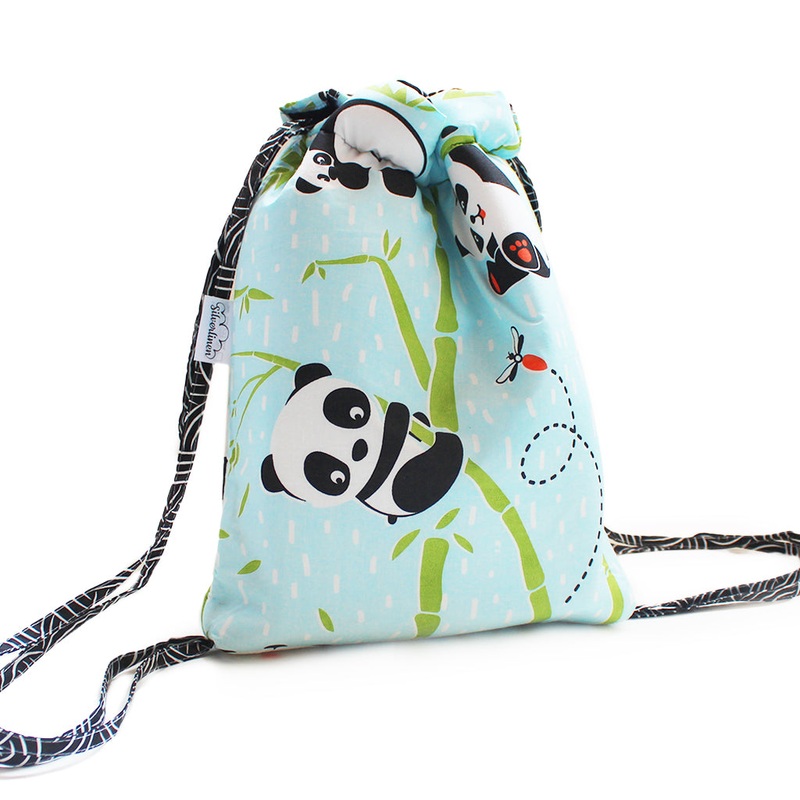 Cotton Drawstring Bag – Panda Village, Blue