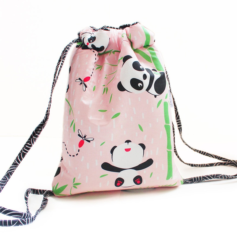 Cotton Drawstring Bag – Panda Village, Pink