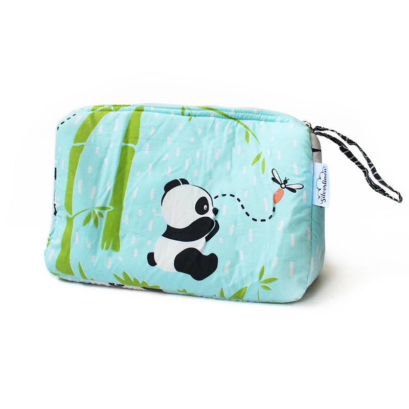 Cotton Zippered Multipurpose Pouch With Waterproof Lining – Panda Village – Blue