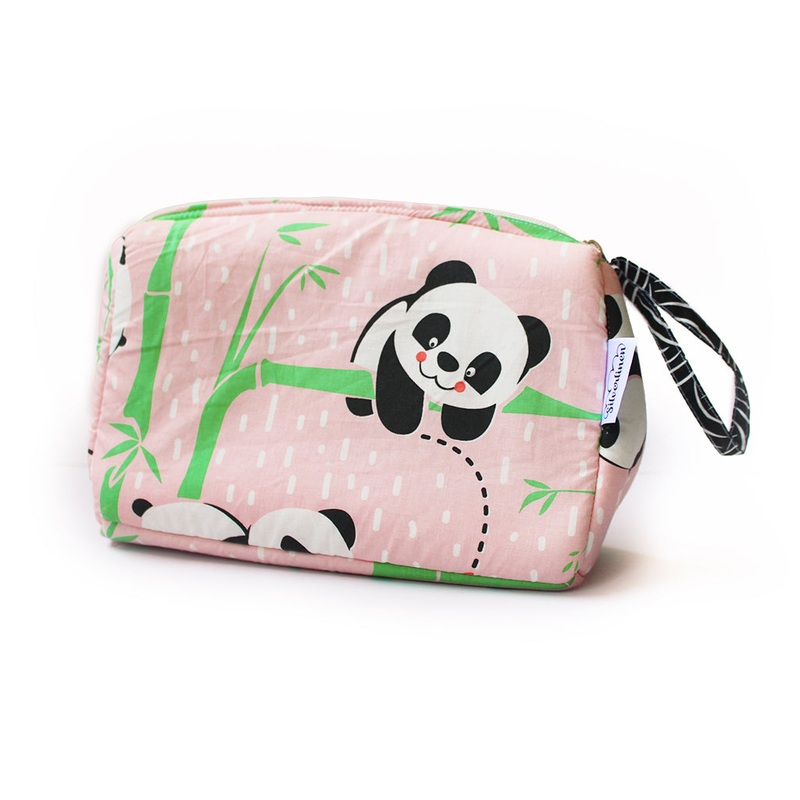 Cotton Zippered Multipurpose Pouch with Waterproof Lining – Panda Village – Pink