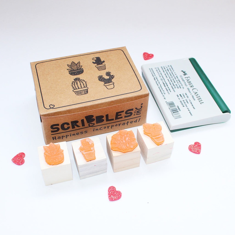 Mini Rubber stamps on a Wooden Mount – 4 Cacti – Set of 4