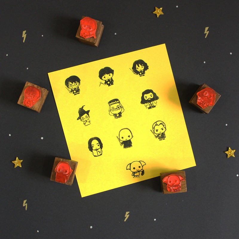 Official Harry Potter Chibi Wooden Icon Stamps Ten Stamps Set With Stamp Pad – Characters