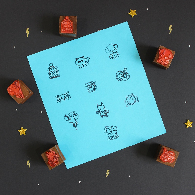 Official Harry Potter Chibi Wooden Icon Stamps Ten Stamps Set With Stamp Pad – Creatures