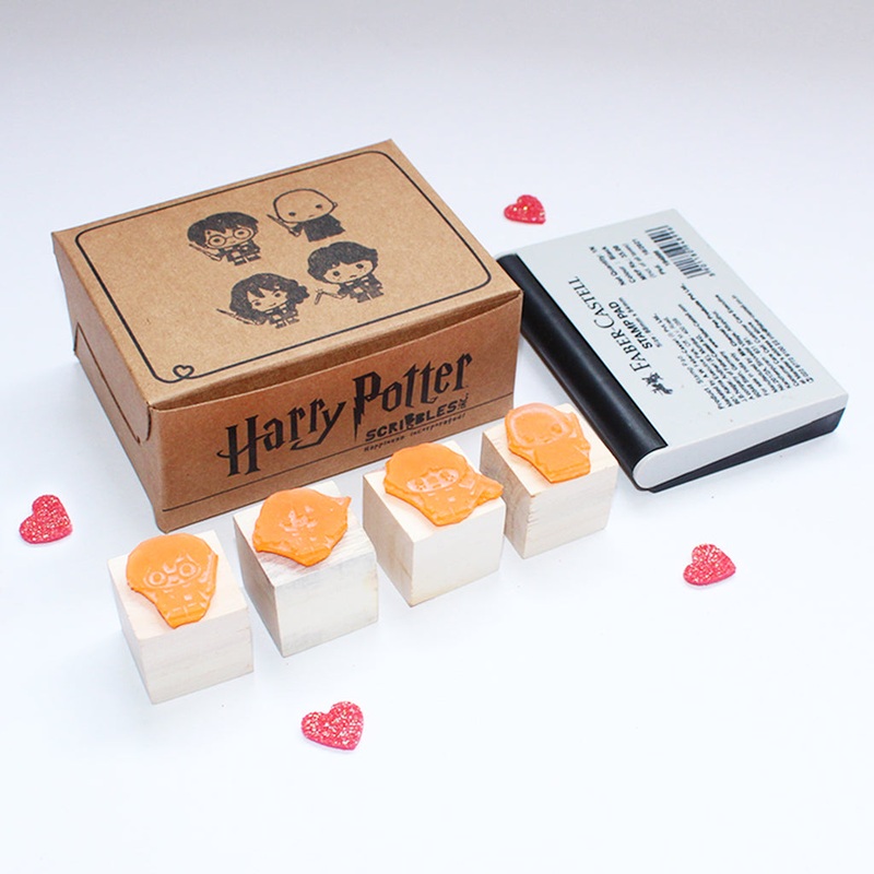 Official Harry Potter Mini Rubber stamps on a Wooden Mount – Harry Ron Heroine Voldemort – Set of 4