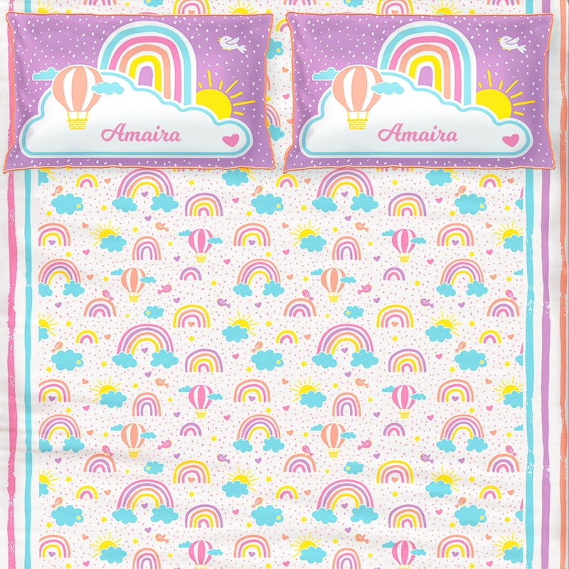 Over The Rainbow Double Bedsheet with Two Pillow Covers Single / Double Bedsheet