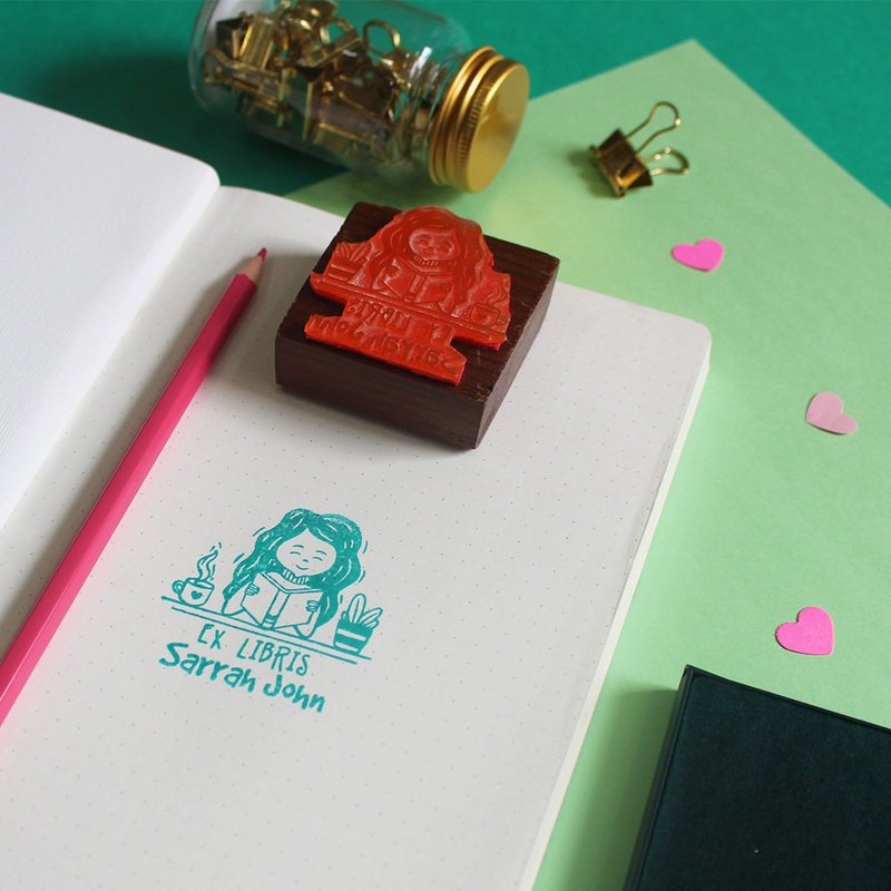 Personalised Ex Libris Rubber Stamp With Wooden Mount – Bibliophile