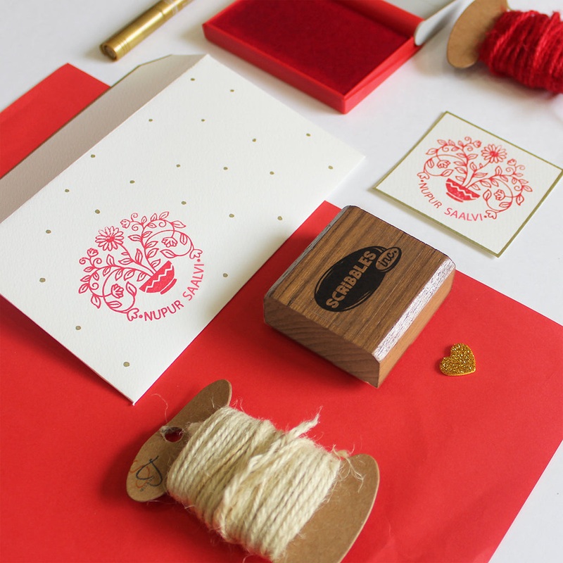 Personalised Ex Libris Rubber Stamp With Wooden Mount – Floral