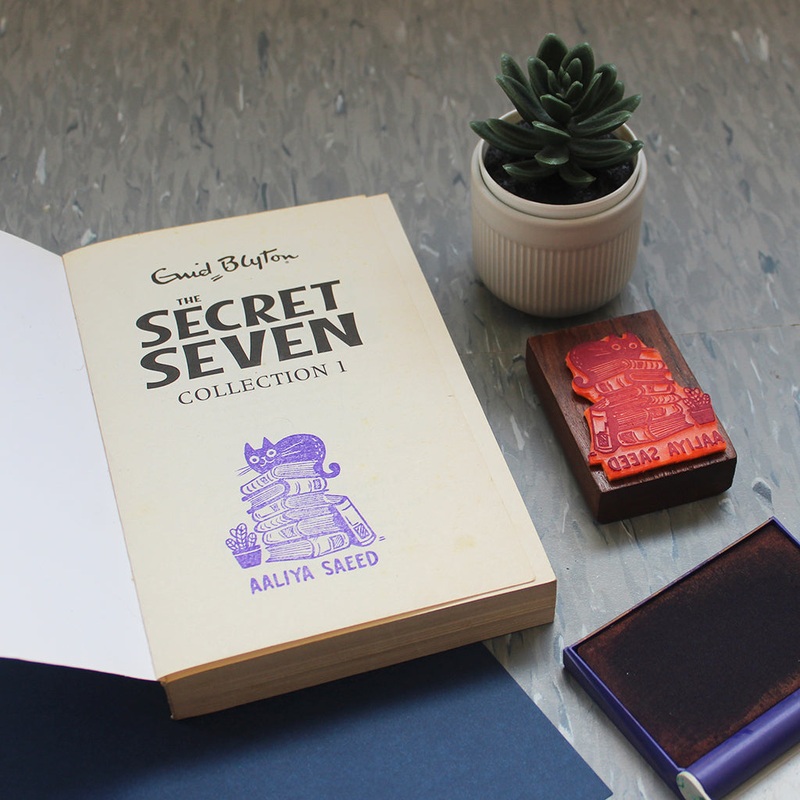 Personalised Ex Libris Rubber Stamp With Wooden Mount – Geeky Cat