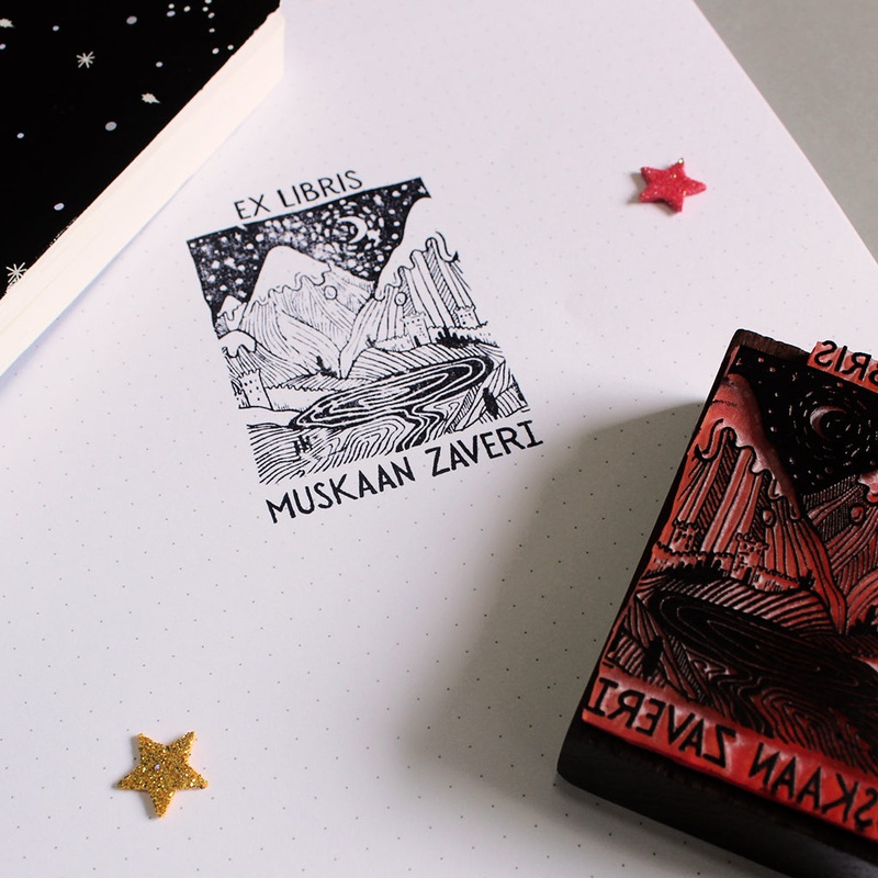 Personalised Ex Libris Rubber Stamp With Wooden Mount – Landscape