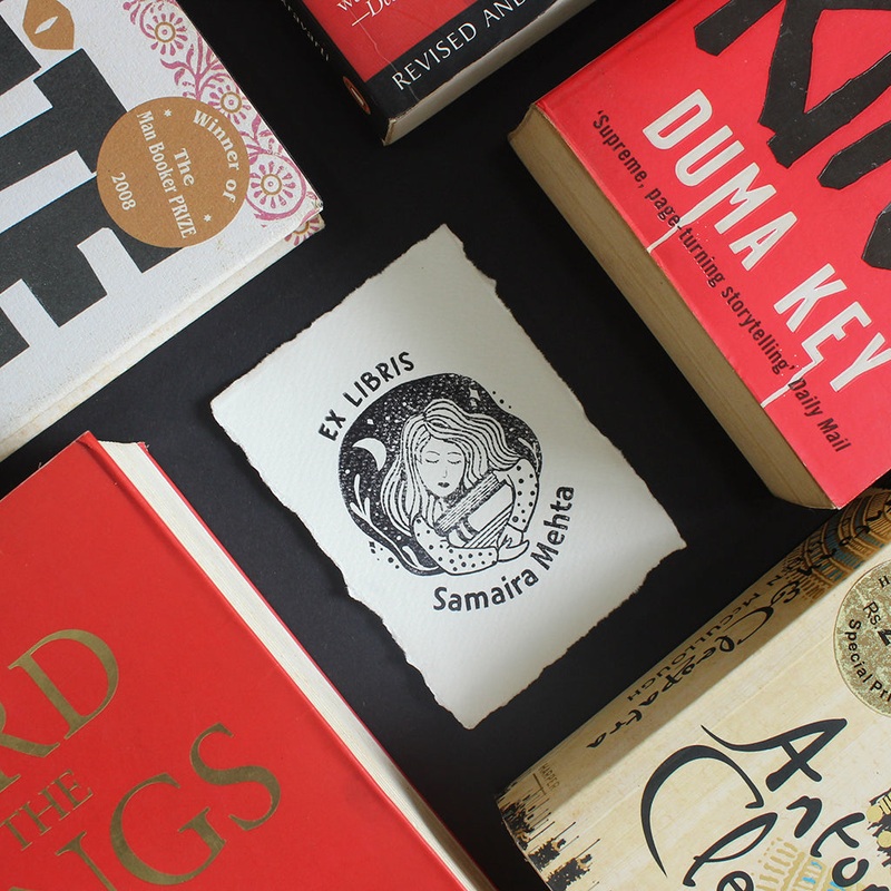 Personalised Ex Libris Rubber Stamp With Wooden Mount – Night Owl