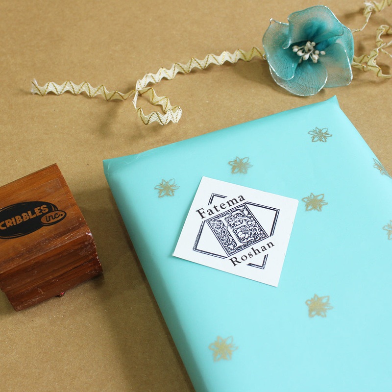 Personalised Rubber Library Stamp With Wooden Mount – Gothic Monogram