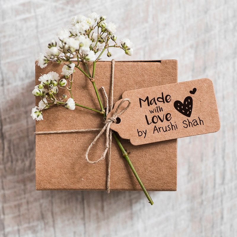Personalised Wooden Text Stamp With Stamp Pad – Made With Love Hearts