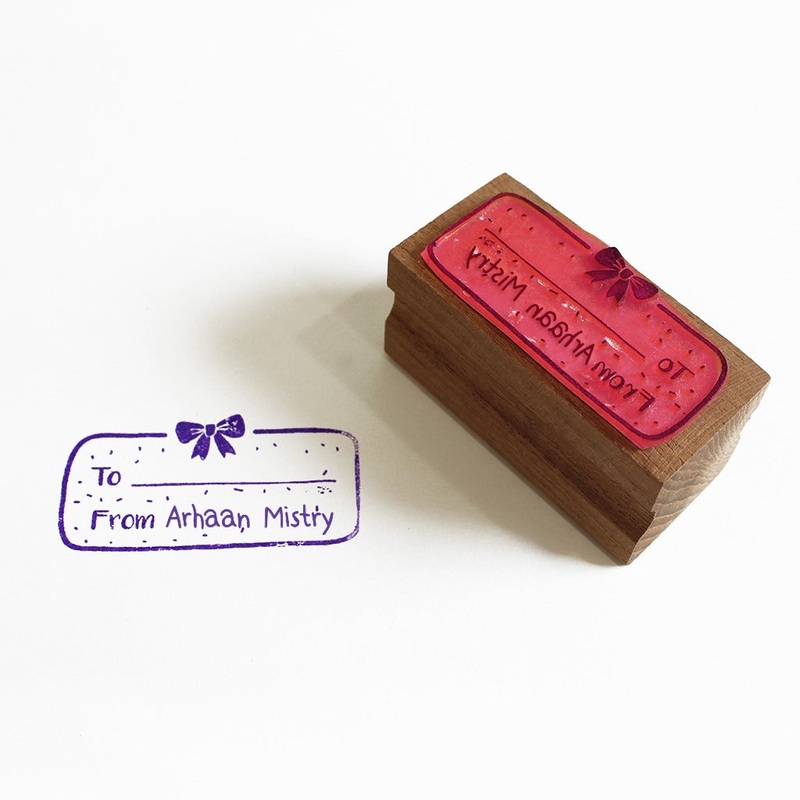 Personalised Wooden Text Stamp With Stamp Pad – (To & From)