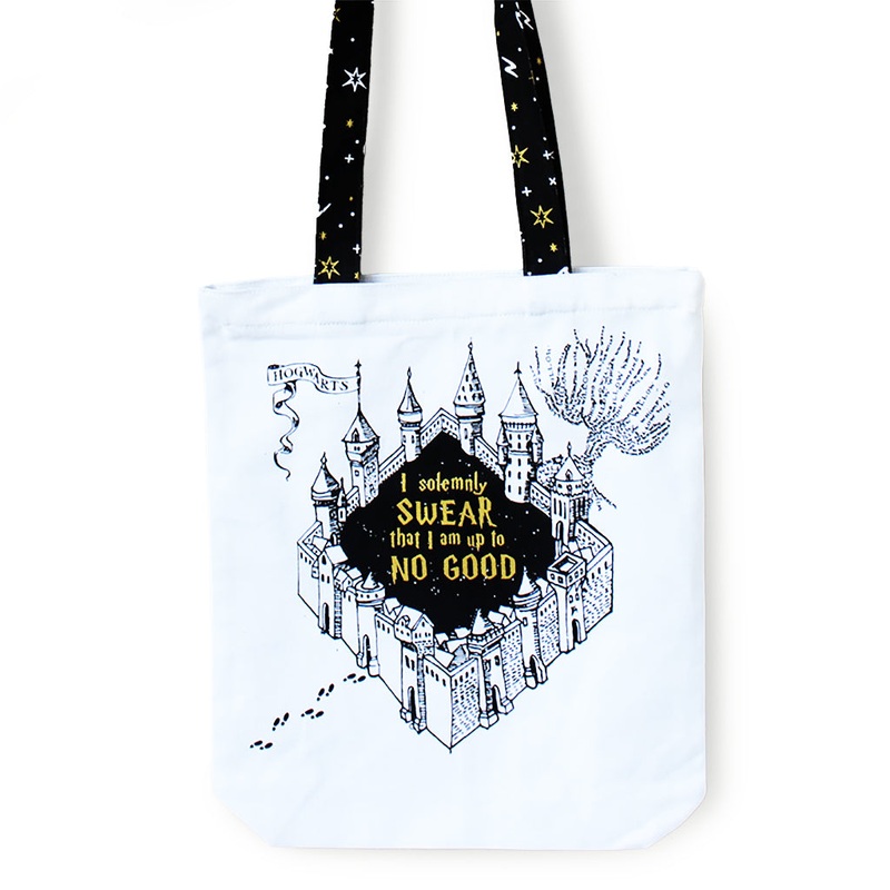 Reusable Eco Friendly Canvas Tote Bag with Zippered Closure Front Back Illustrations – Official Harry Potter – Marauders